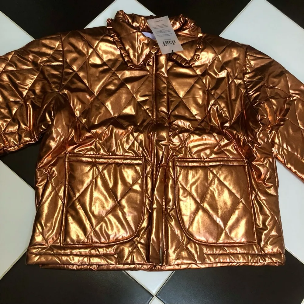 NWT Tach Geo Quilted Puffer Coat Metallic Bronze Copper Jacket Cottagecore sz L Gold Size L - Image 7