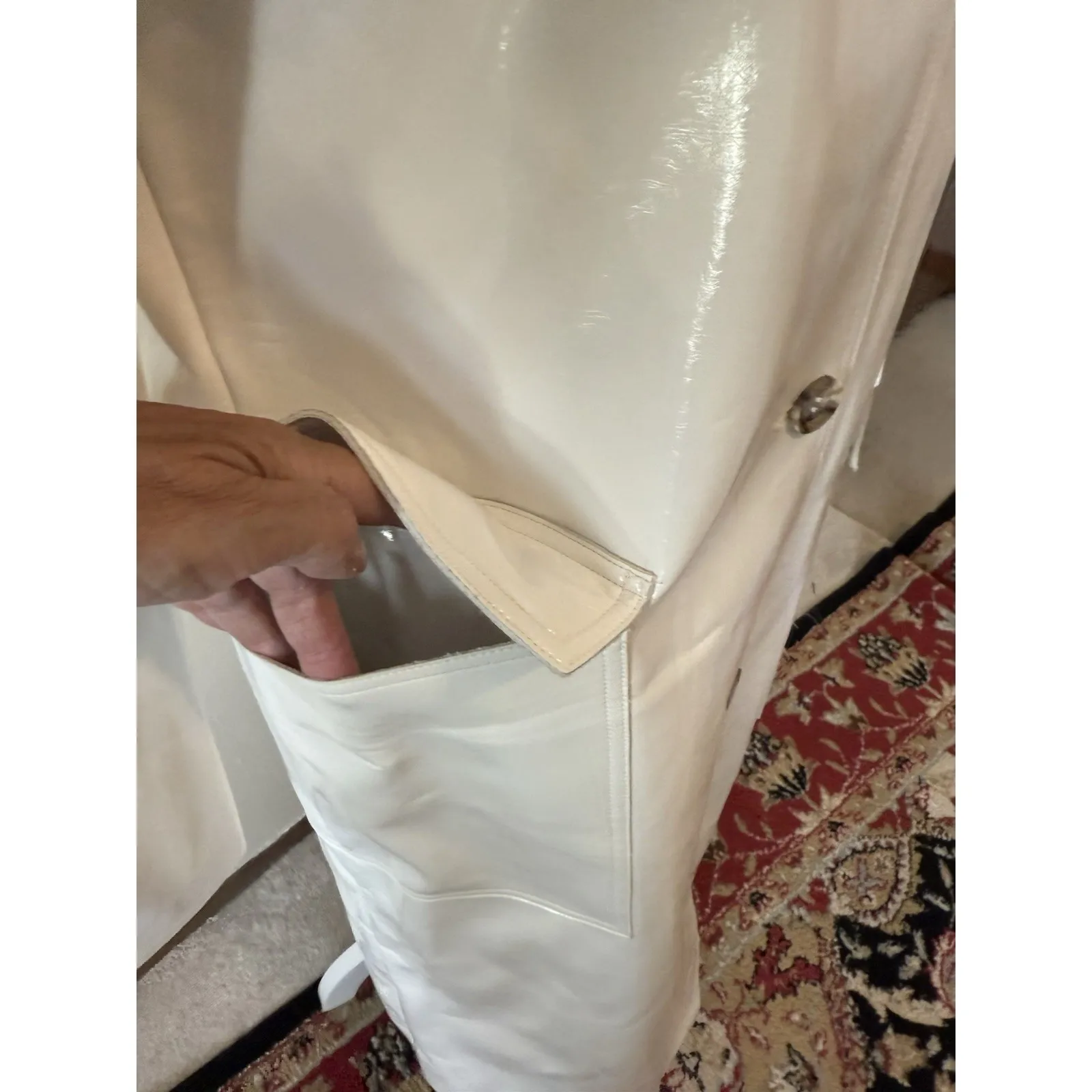 Topshop‎ Vinyl Trench Coat White Size 2 Button Up Long Sleeve Sleek Goth Punk - Image 5