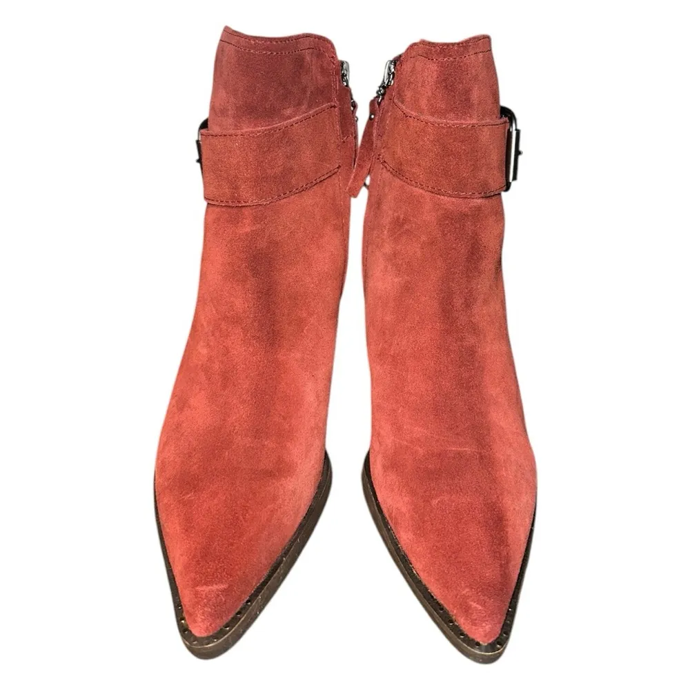 Women's Leonia Block Heel Booties In Spiced Mahogany Suede Size 7.5 - Image 5