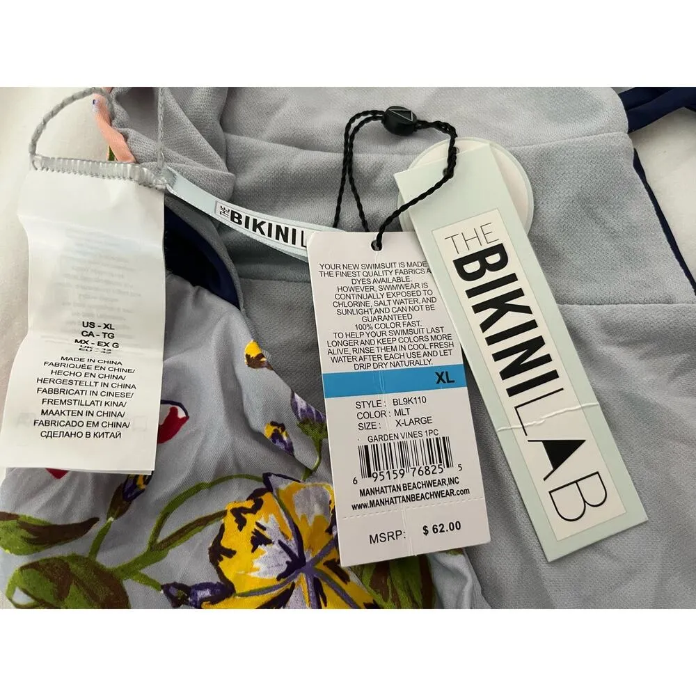 New Bikini Lab Women's plunge halter one piece swimwear pink/blue/floral XL - Image 5