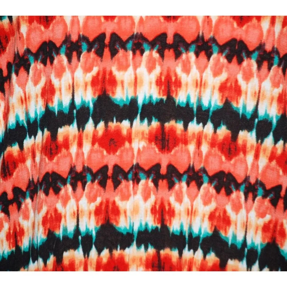 Jillian Nicole Ladies Abstract Blouse Top Size L Stretch 3/4 Sleeve Wrap Look Orange Size L - Image 6