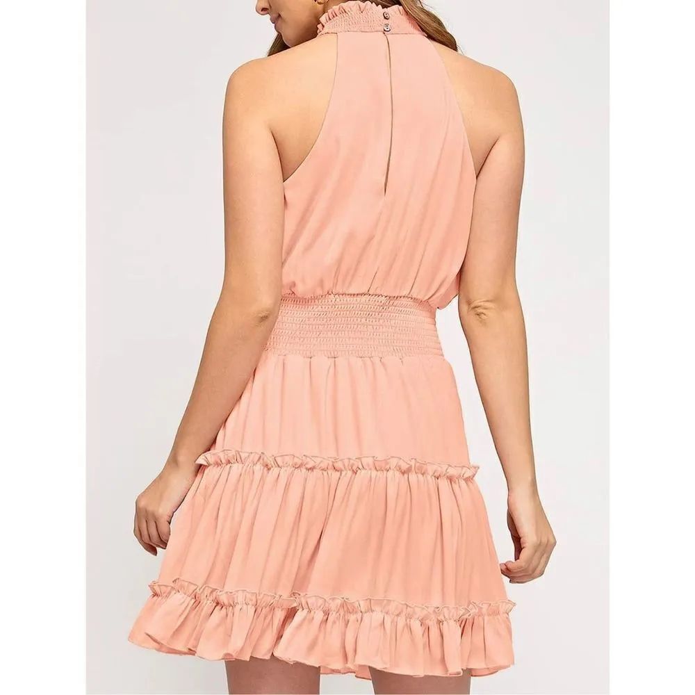 NEW Summer Coastal Mini Dress Ruffled A Line Swing Dress M 8/10 Orange Size M - Image 3