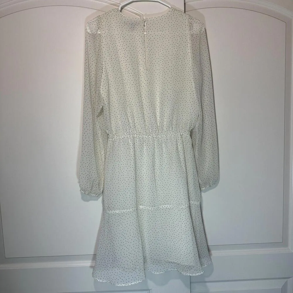 Banana Republic Women's Off White Polkadot Flounce-Hem Fit-and-Flare Dress Small - Image 3