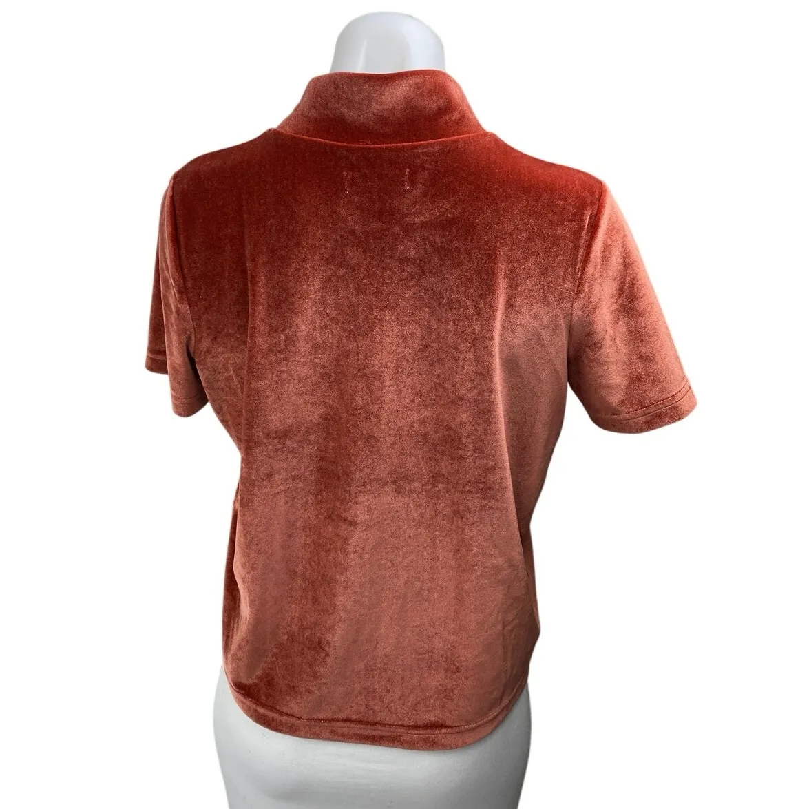 Madewell Women's Orange Velvet Velour Mock Neck Short Sleeve Blouse Top Size S - Image 2