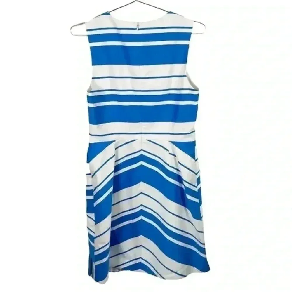 Karen Millen Blue And White‎ Panelled Sheath Dress With Pleated Front Skirt - Image 3