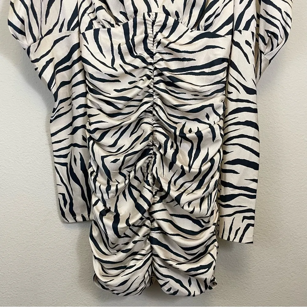 Bardot Tiger Stripe Print High Neck Rushed Mini Dress Size M - Image 7