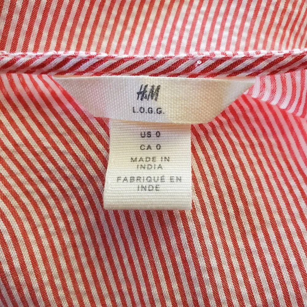 H&M L.O.G.G. Red & White Lightweight Striped Pullover Hi-Low Top Size 0 - Image 5