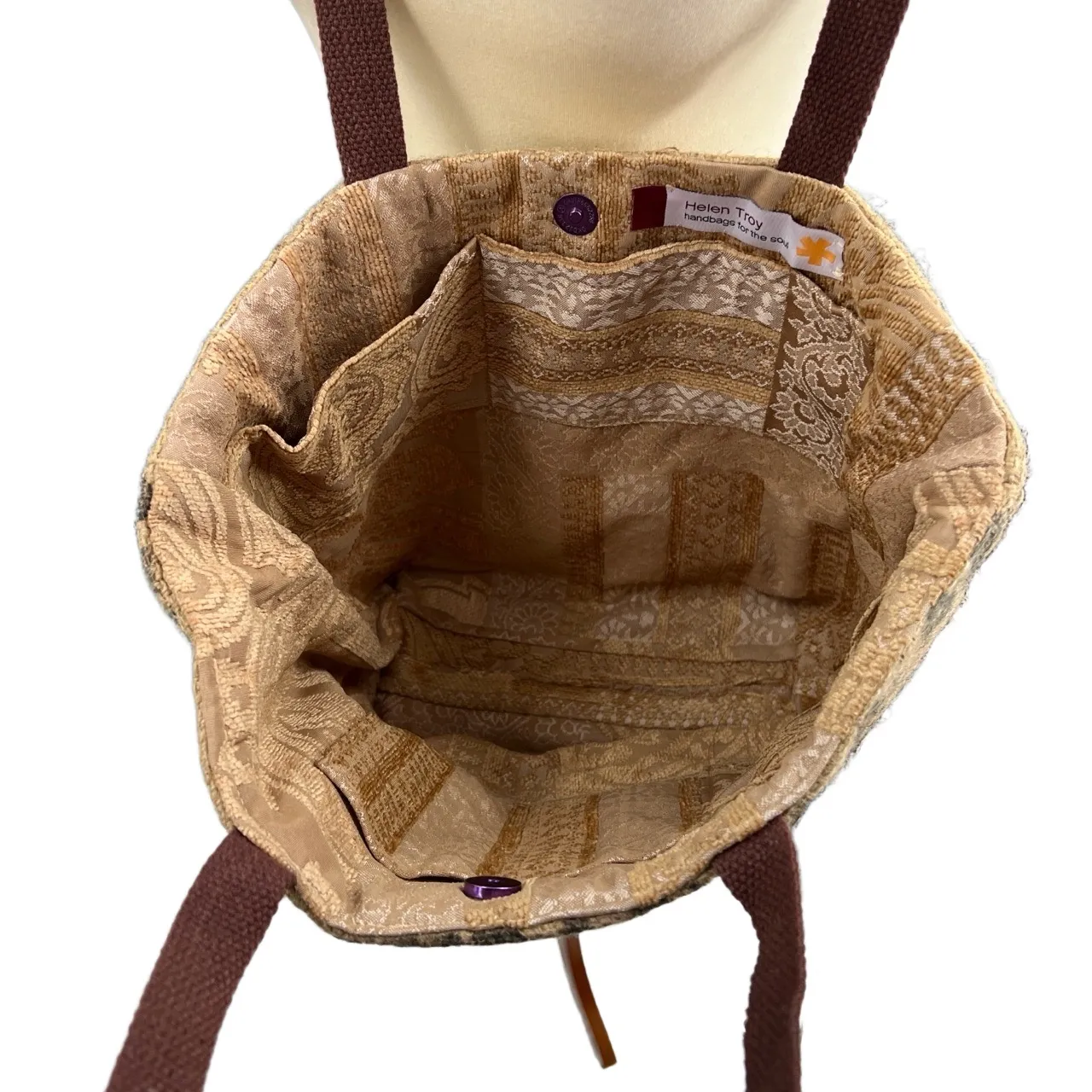 Helen Troy Bag Brown Straps Jute Printed Logo Coffee Bean Tote Style - Image 8