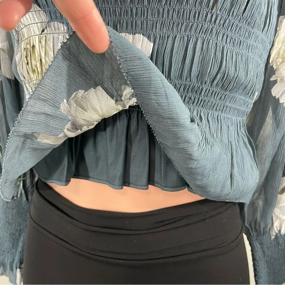 NWT AllSaints Lara Cordelia Off Shoulder Top Size 0 Smoke‎ Grey Floral Blouse - Image 11