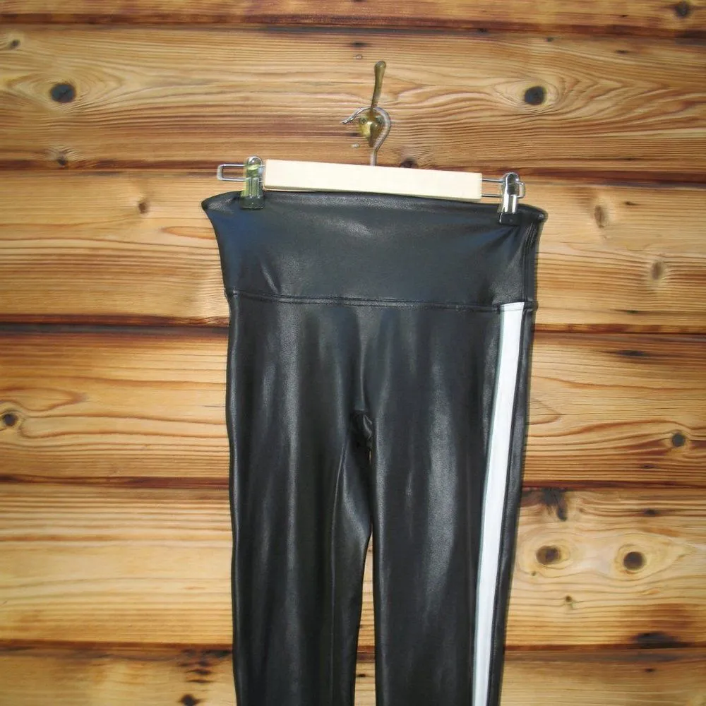 SPANX Black Faux Leather Stripe Leggings M - Image 5