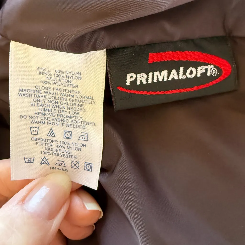 Lands' End PrimaLoft tan sleeveless mock neck fully lined puffy vest small 6-8 - Image 12