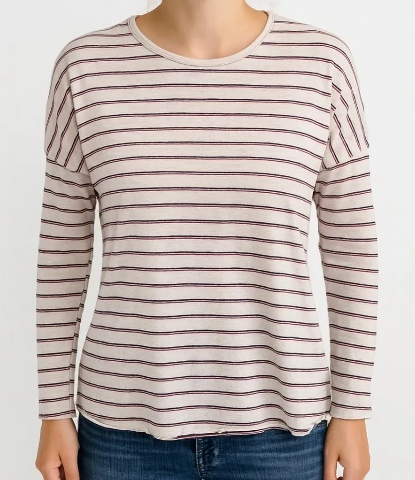 Frank & Eileen Tee Lab Shirt Continuous Sleeve Tee Oatmeal Stripe Crew Neck XS - Image 1