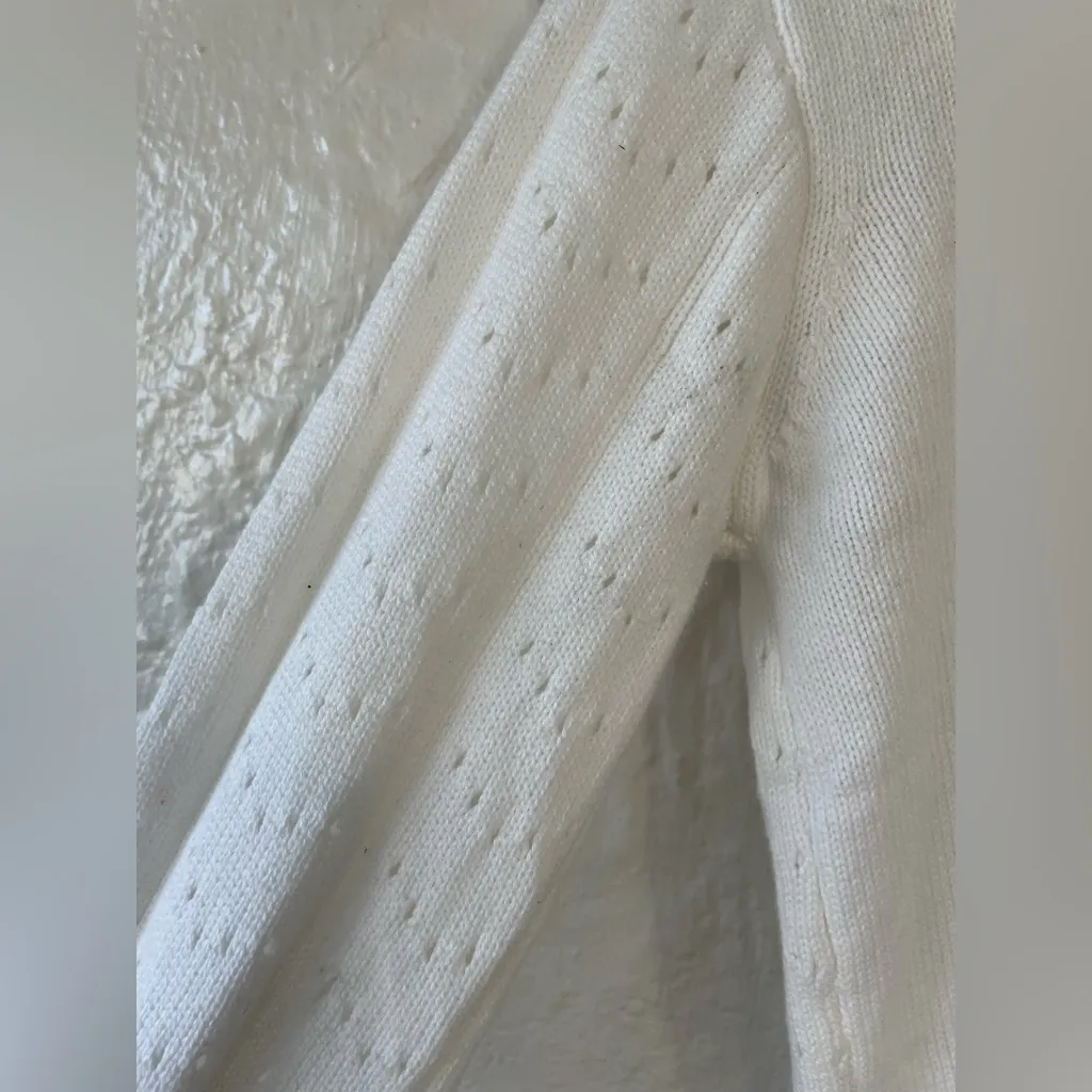 Witty Fox Womens White Scalloped Edge Cardigan Sweater Cropped Flowers; size XS - Image 5