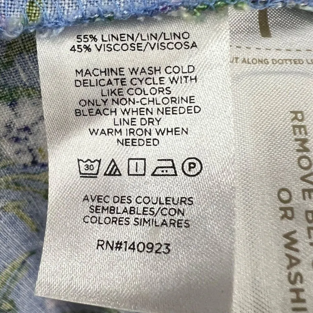 Loft Mini Dress Womens 6 Blue Floral U Neck Puff Sleeve Linen Blend Feminine - Image 14