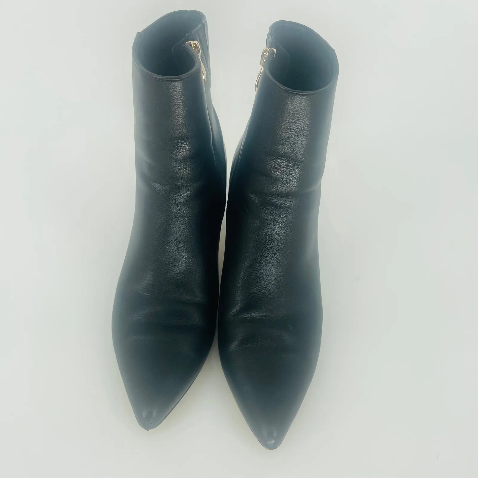 Michael Shannon Black Leather Pointed Toe Block Heel Ankle Boots Size 10 - Image 2