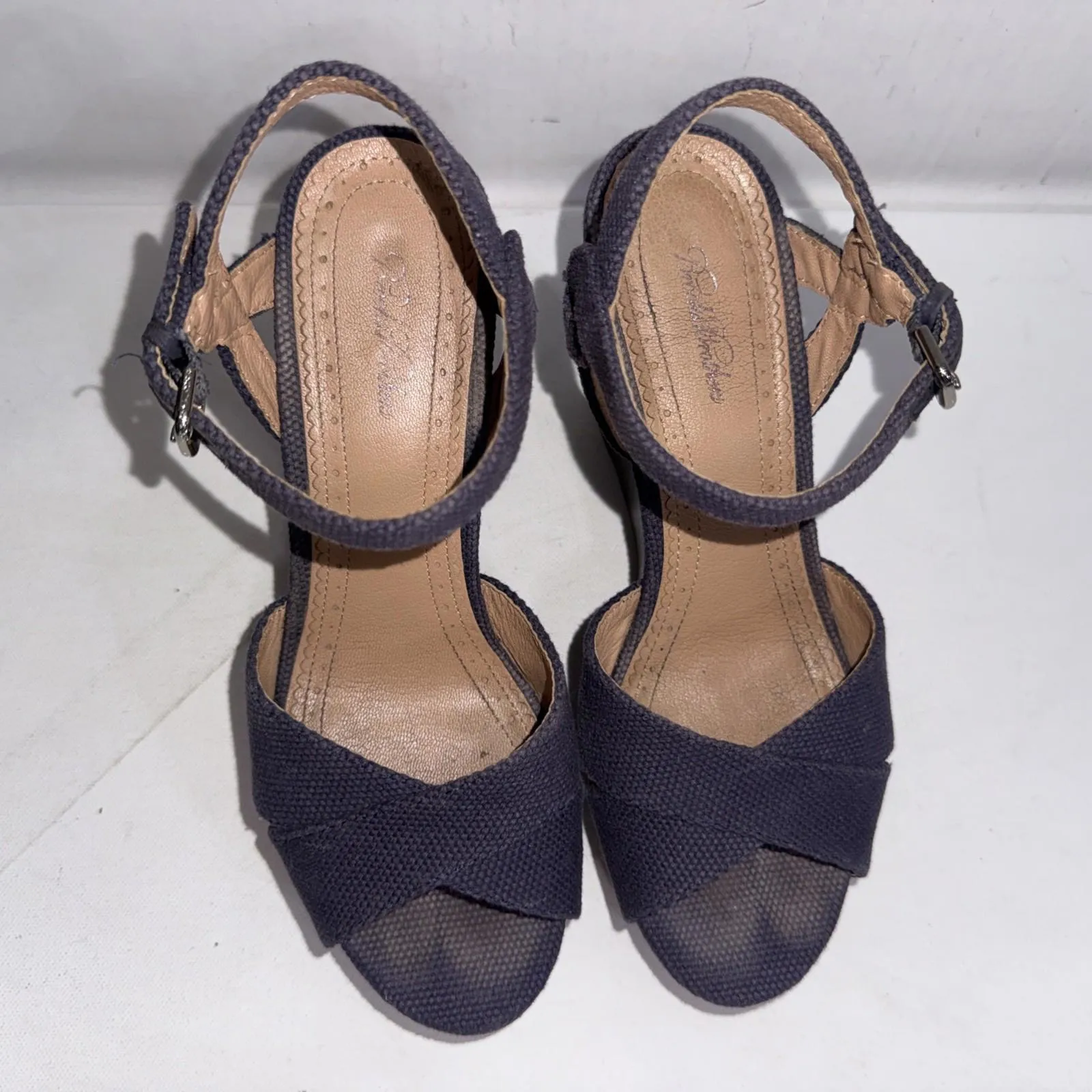 Brooks Brothers Minimalist Blue Classic Preppy Designer Platform Wedges Sandals - Image 6