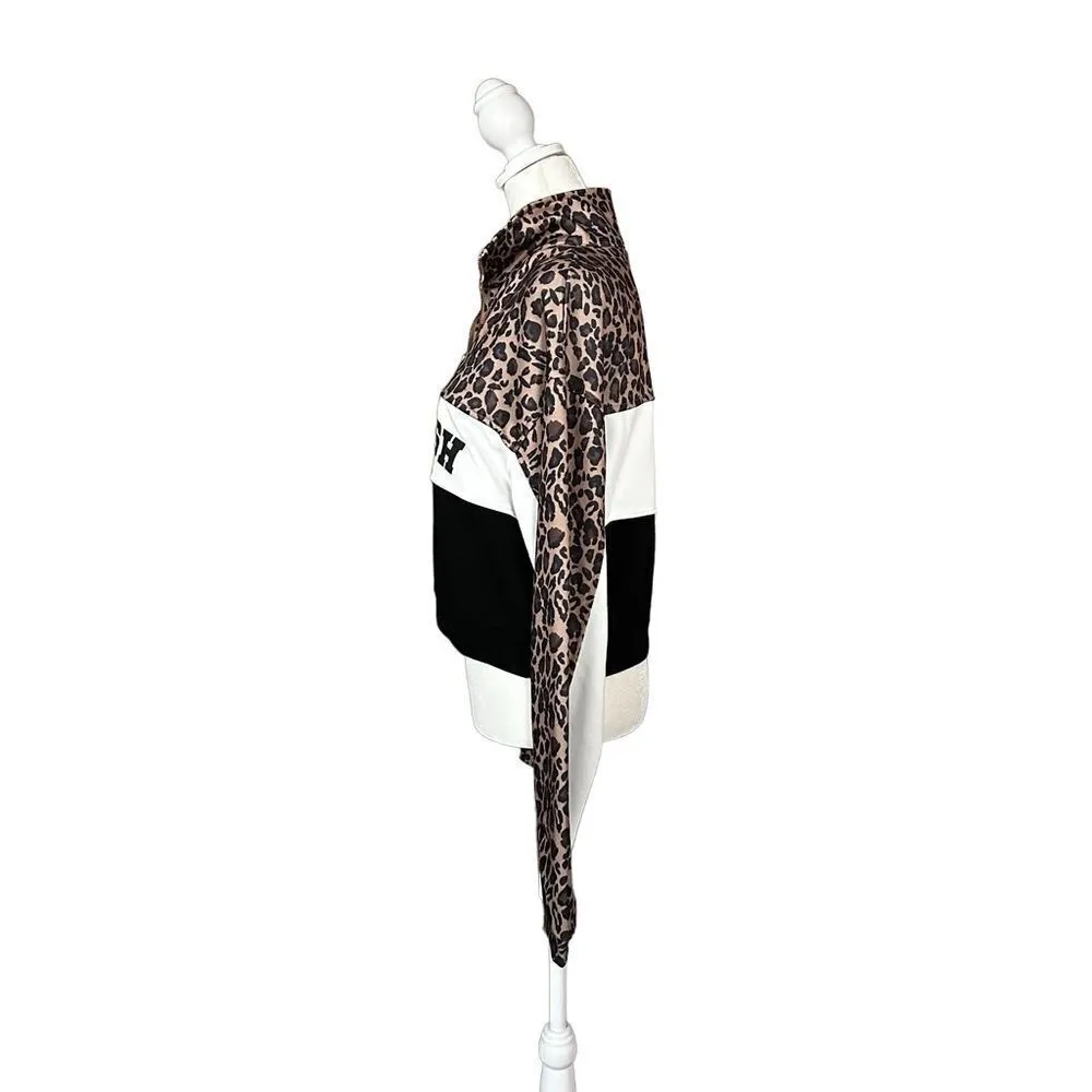 Kittenish Animal Print Color Block Oversized 1/4 Zip Cropped Pullover Small - Image 3