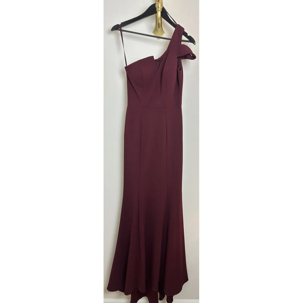 BETSY & ADAM Paulina Cutout One Shoulder Floor Length Gown in Burgundy Size US 4 - Image 3