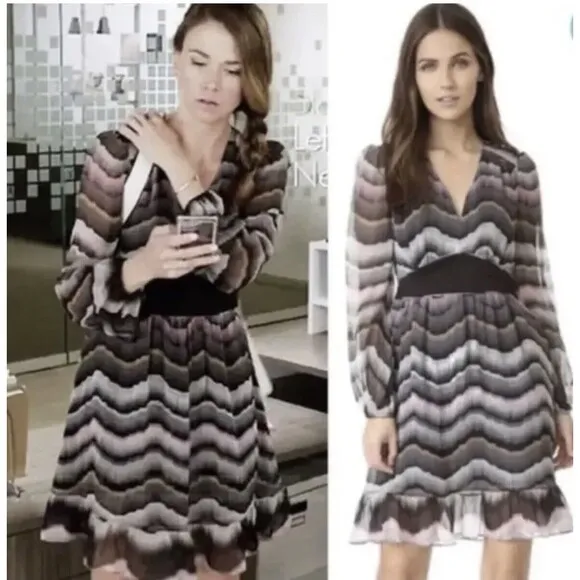 Diane Von Furstenberg Lizbeth Silk Geometric Quilted Waistband V-Neck Dress 6 - Image 2