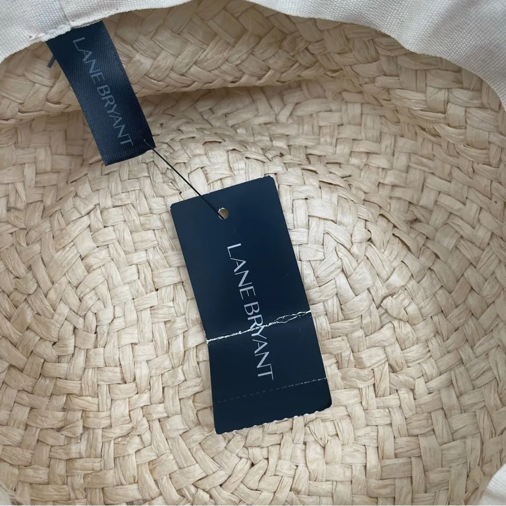 LANE BRYANT Straw Hat Floppy Stripped Wide Brimmed Sun Beach Wire Black NWT O/S - Image 3