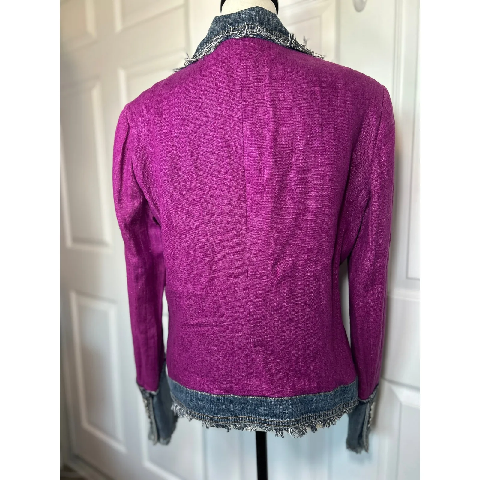 Dolce & Gabbana Jacket Denim Linen Purple Frayed Designer Women's 10 IT 46 - Image 5