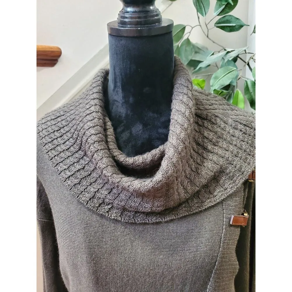 Ellen Tracy Women's Gray Wool Cowl Neck Long Sleeve Pullover Knit Sweater Size L - Image 2