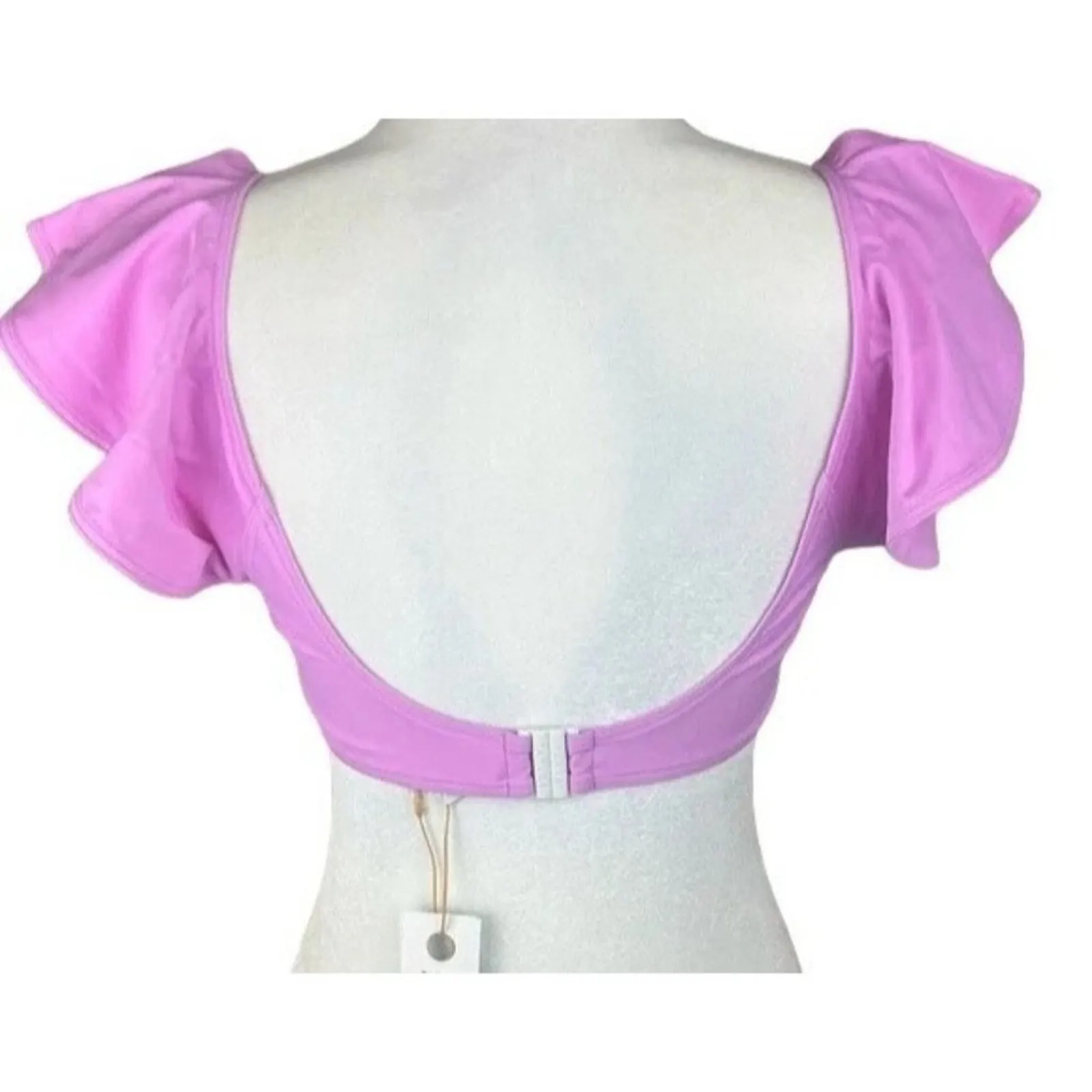 NWT Tanya Taylor Flirty Orelia Knot Bikini Top Ruffled Cap Sleeves XL Pink #3860 - Image 6