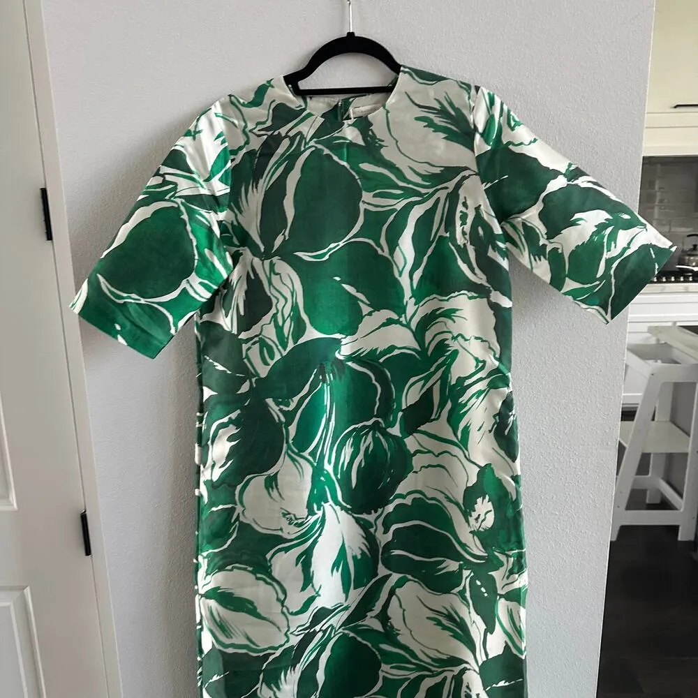 ANN MASHBURN  Paige Maxi Dress Green Watercolor Leaf Mikado Size Small New - Image 3