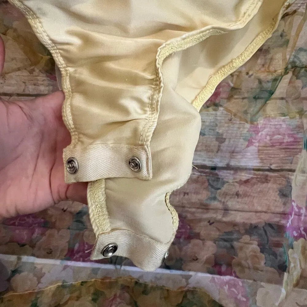 For Love & Lemons Vikki Maxi Dress Large Tiered Floral Ruffles Lace Sheer Yellow - Image 9