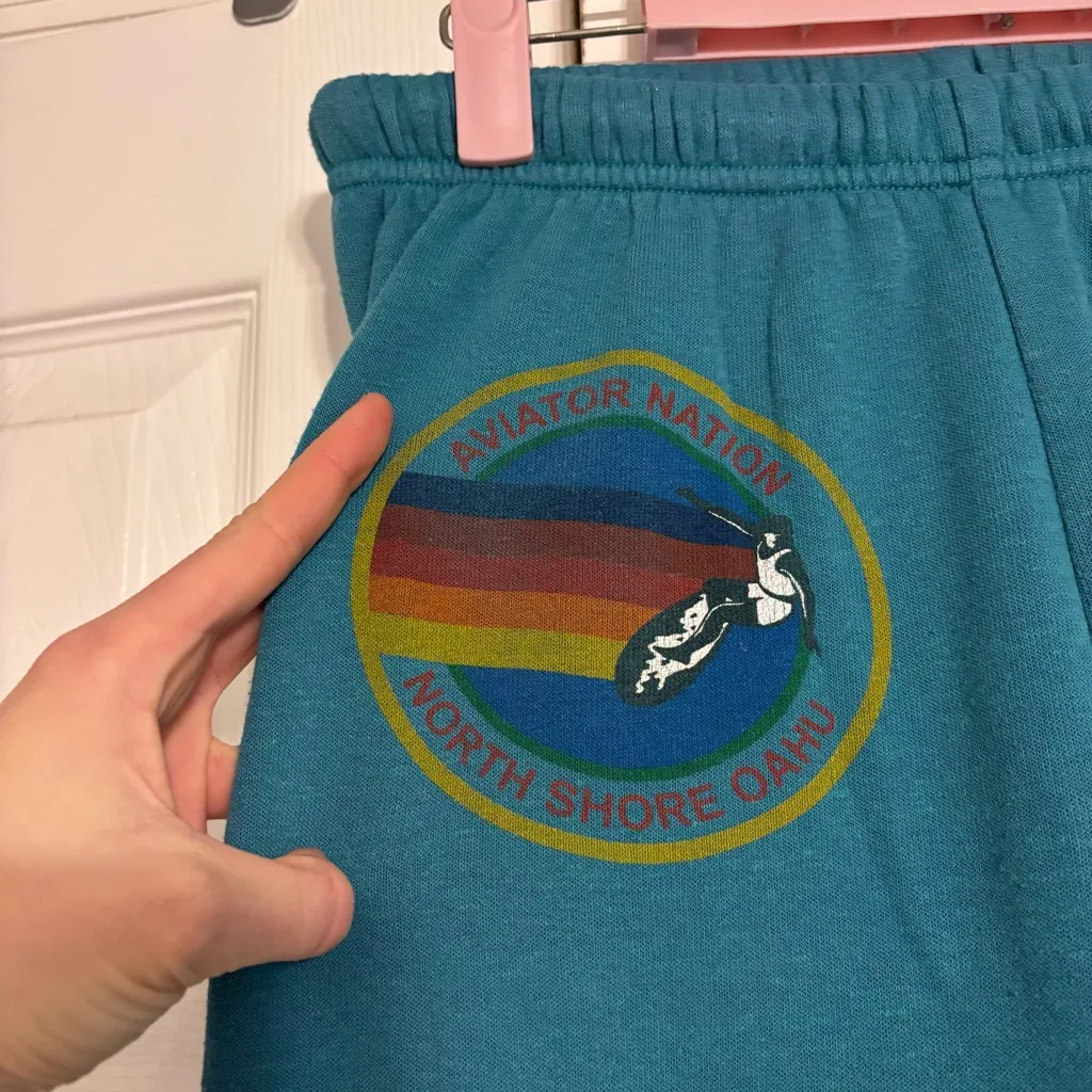 Aviator Nation Oahu Hawaii Teal Sweatpants - Image 11