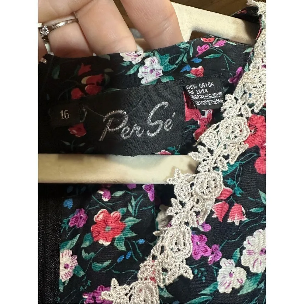 Vintage Per Se women’s floral jumpsuit wide legs VNeck sz 16 cottagecore 90s - Image 3