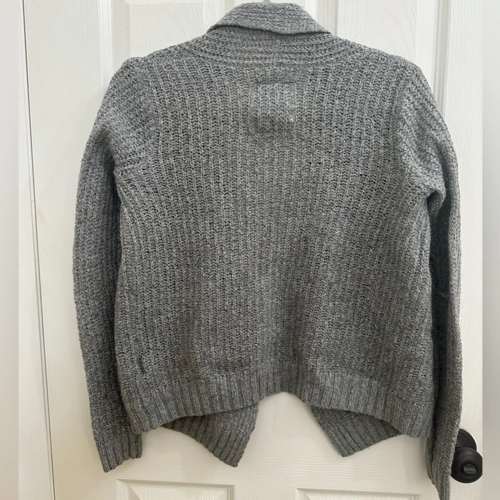 A&F Gilly Hicks Open Front Chunky Knit Wool Cardigan Sweater Gray Cozy Small S - Image 2