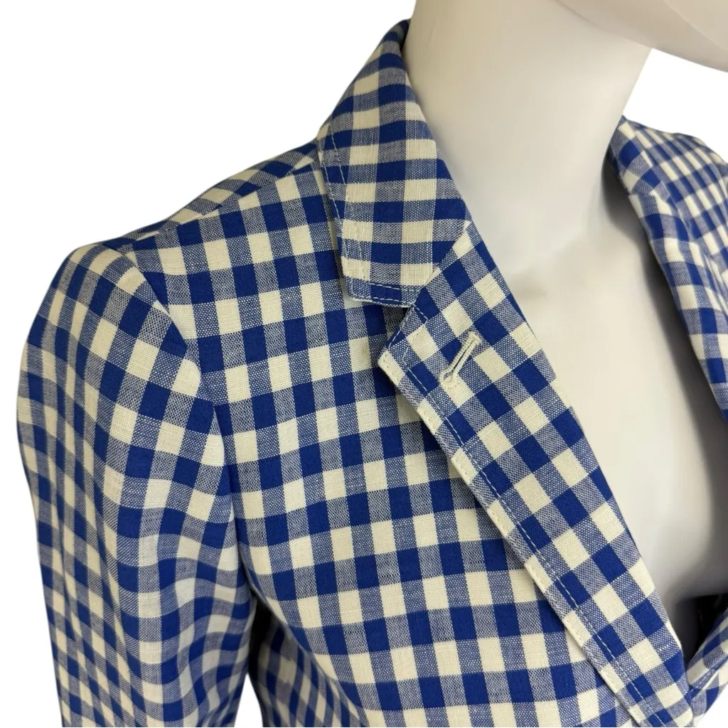 J. Crew Blue Linen Gingham Check Blazer Size S - Image 6