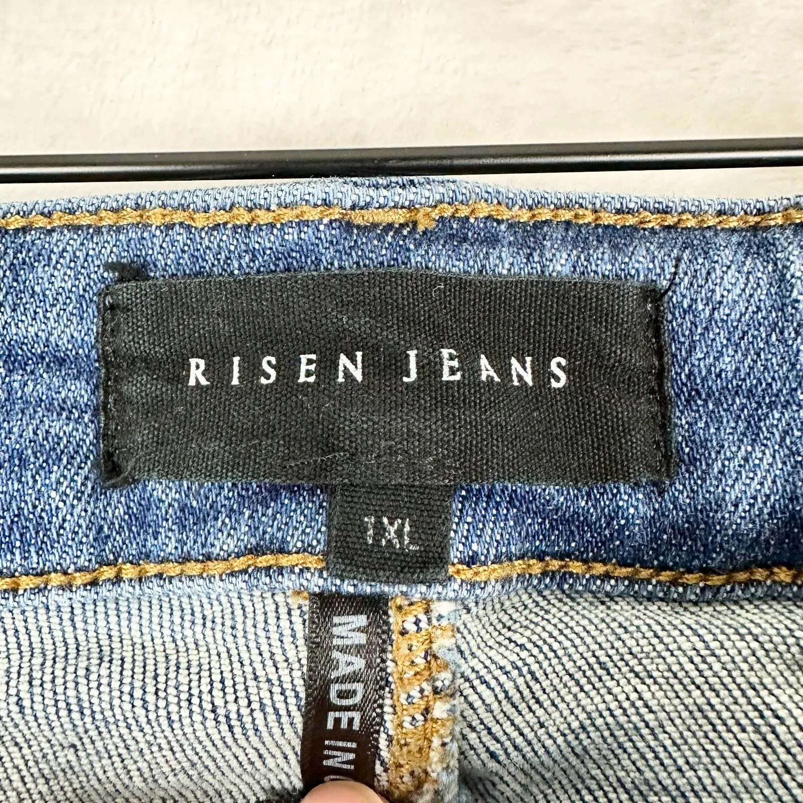 Risen Jeans Straight Leg Raw Hem Jeans Size 1XL Medium Wash Stretch Blue - Image 8