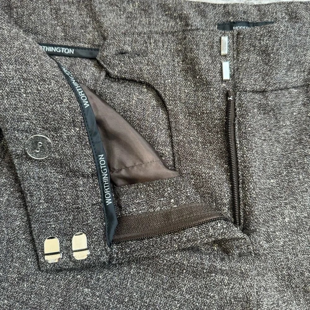 Worthington Womens Straight Leg Creased Dress Pants Slacks Trousers Brown Marl 6 - Image 7