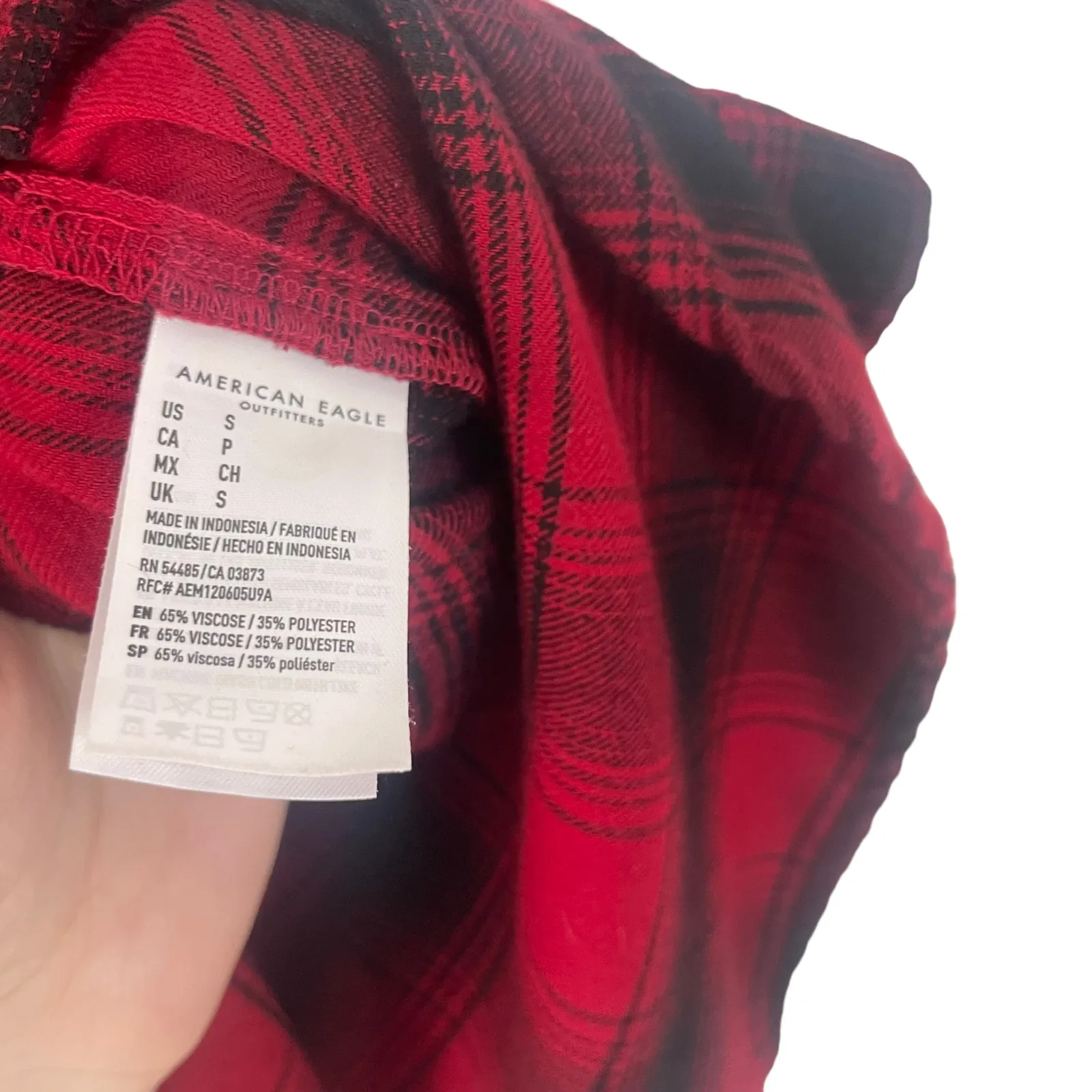 American Eagle Women's Size Small Amazingly Soft‎ Red Black Plaid Button Up - Image 5