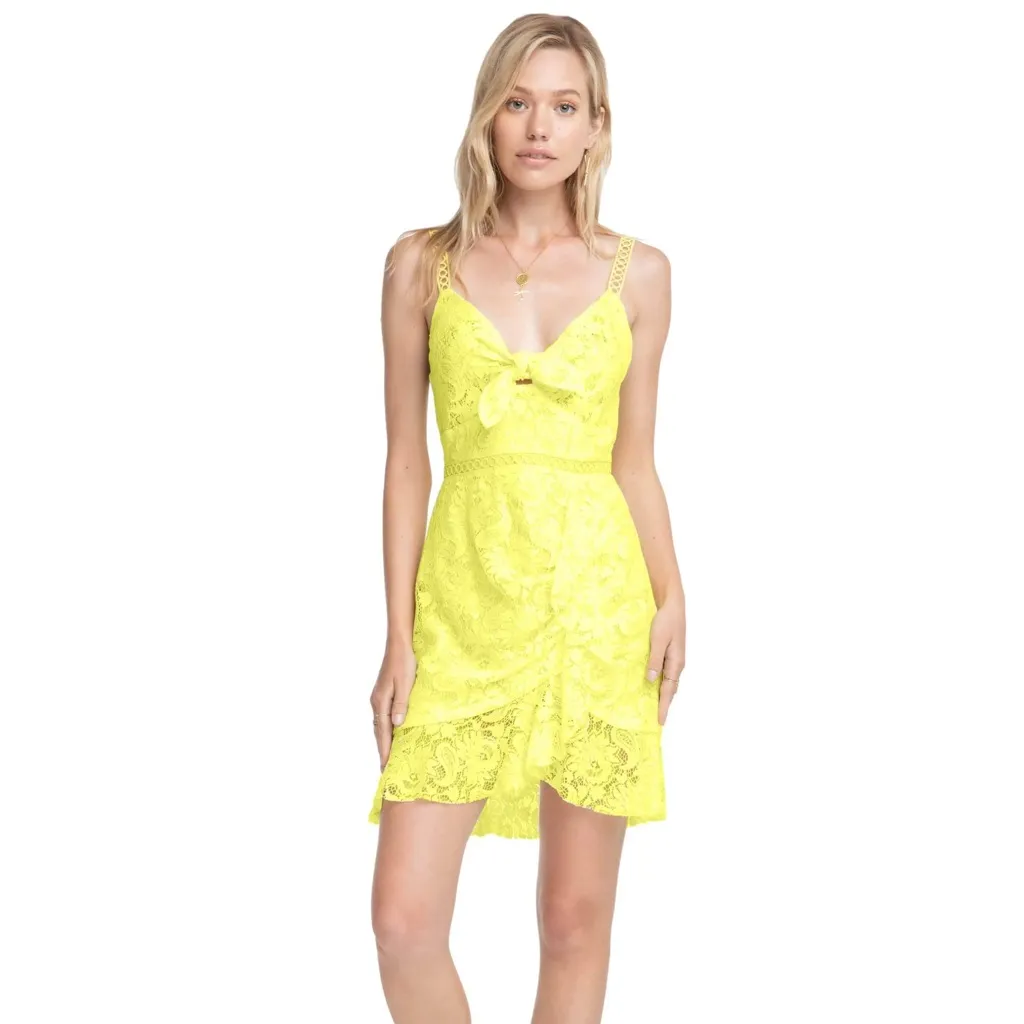 Astr The Label Joey Sleeveless Lace Bow Tie Short Mini Dress Size Large Yellow - Image 8