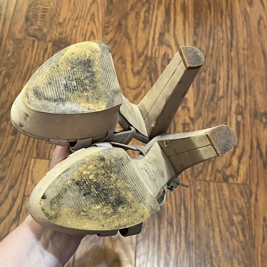 Beige Strappy Platform Heels - Image 6