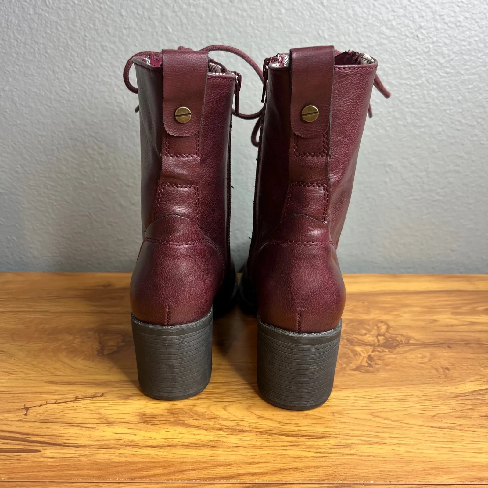 Sun + Stone Sloanie Lace Up Heel Boot Size 7.5 Burgandy Gorpcore Granny NEW Purple - Image 6