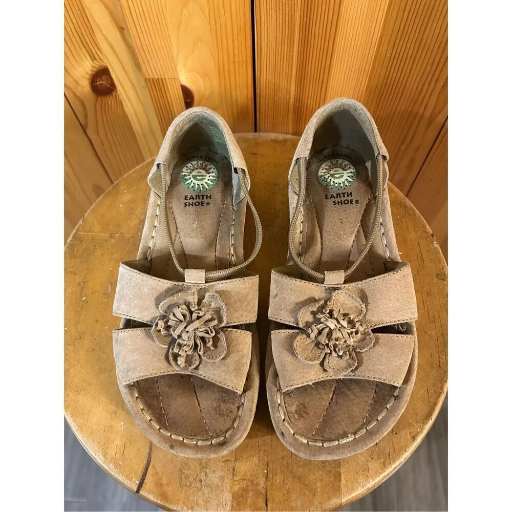 Earth Shoe Sandals Womens 6.5W Beige Kalei Flower Strappy Flats Slip Resistant Tan Size 6.5 - Image 2