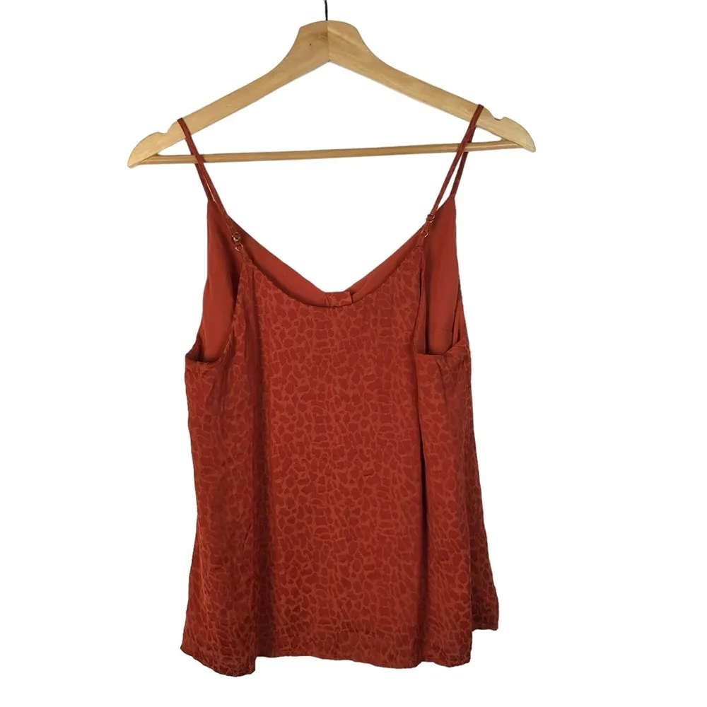 A New Day Orange Leopard Satin Henley Neck Cami Tank Top S - Image 2