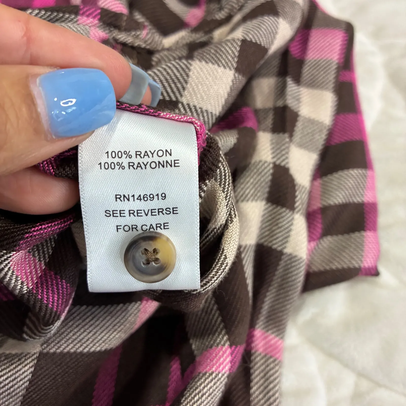 NWT Casa Cabana Flannel Shirt Womens L Plaid Brown Pink‎ Long Sleeve Casual Top Size L - Image 8