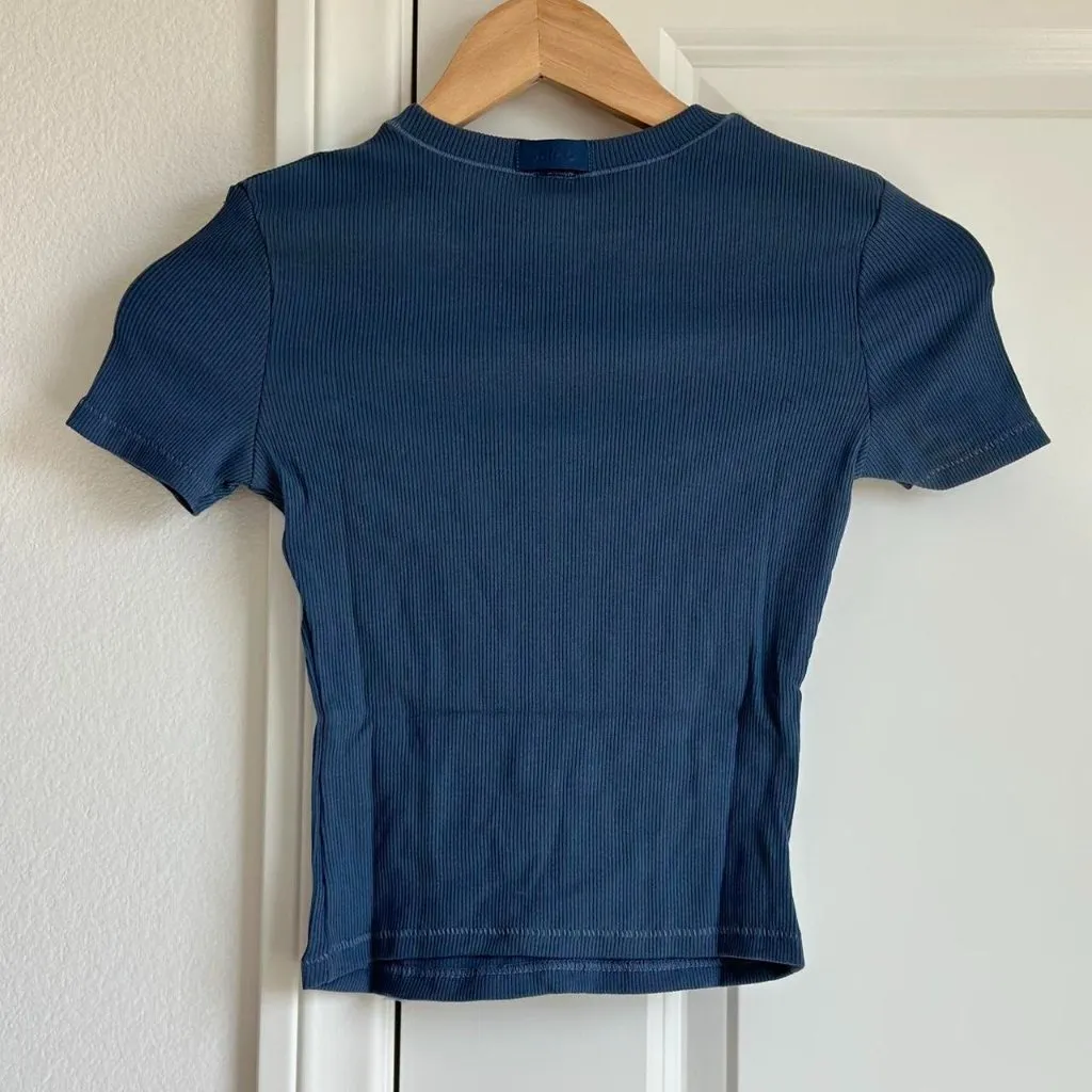 Skims Cotton Rib T-Shirt in Harbor, Size X-Small - Image 6