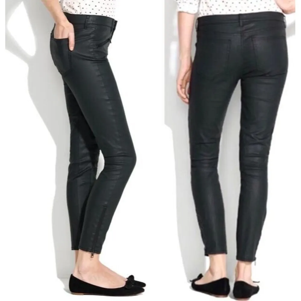 Madewell Jeans Womens 26 Black Skinny Ankle Leather Coated Biker Moto Zip Pocket - Image 12