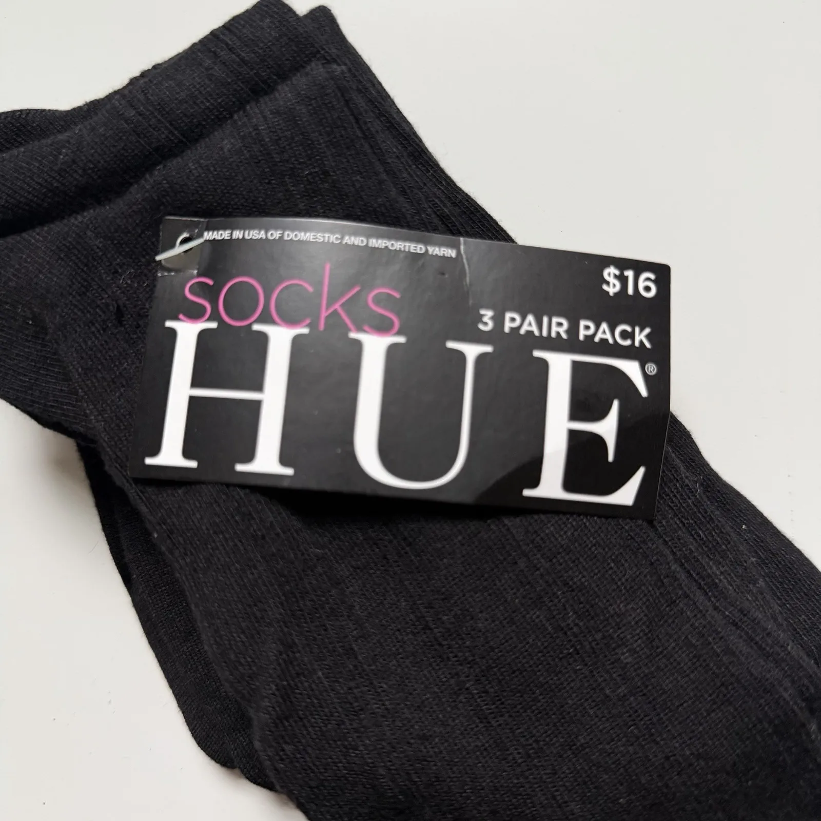 Hue Crew Socks Womens 3 Pair Pack Black Ribbed Solid Casual Everyday Basics NWT - Image 3