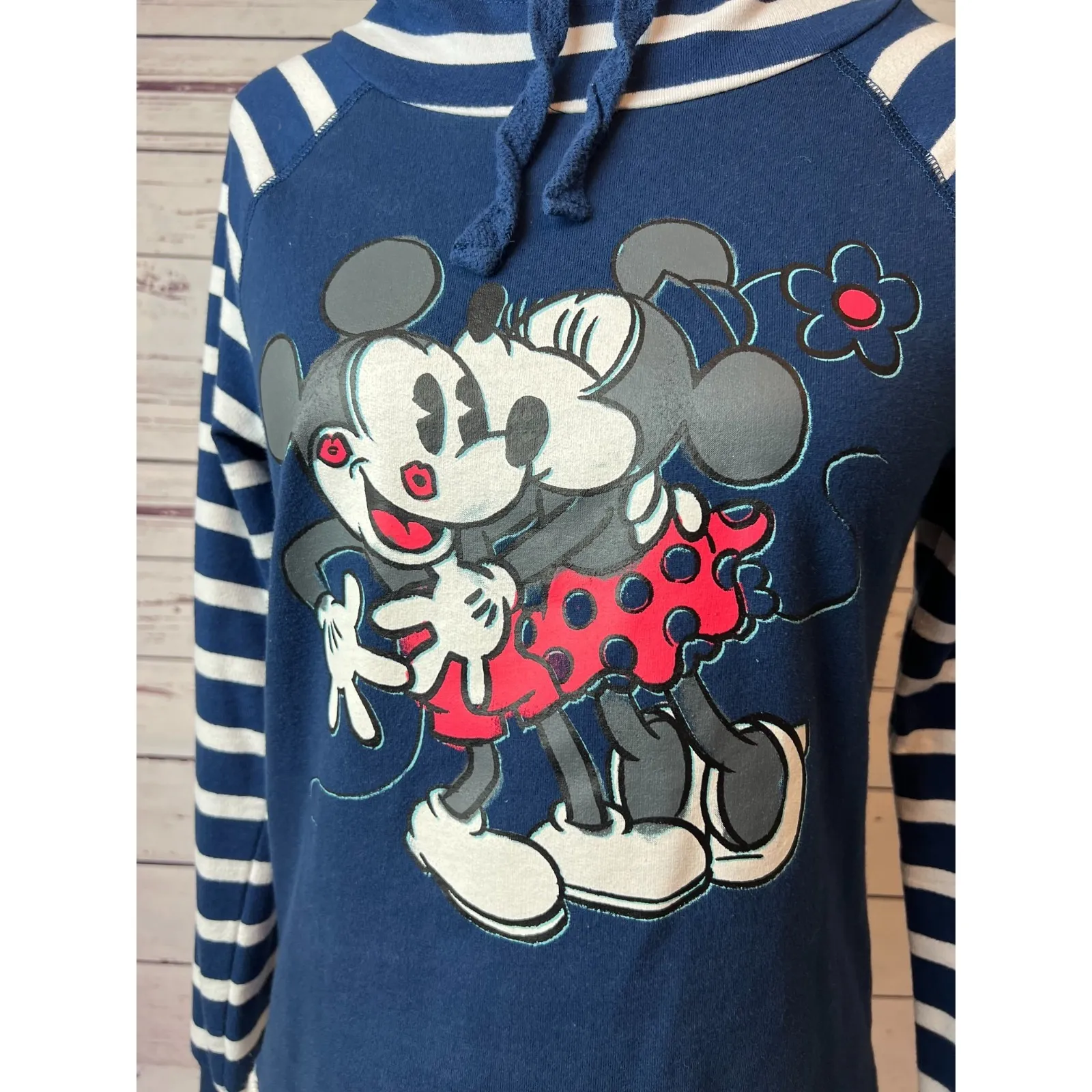Disney Parks Sweatshirt Mickey Minnie‎ Small Hoodie Stripe Nautical Crochet Lace - Image 5