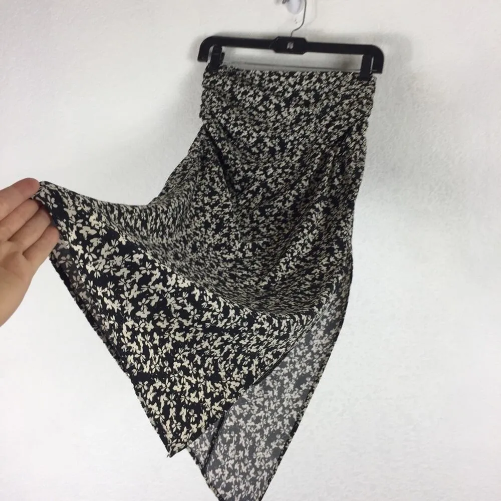 Zara Draped Black Moody Micro Floral Print Ruched Side Slit Midi Skirt XS - Image 10