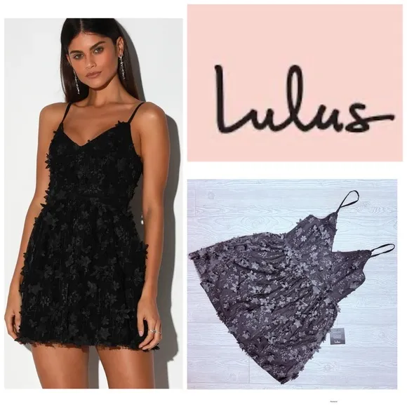 Lulus black short sleeveless butterfly dress spaghetti strap size medium - Image 2