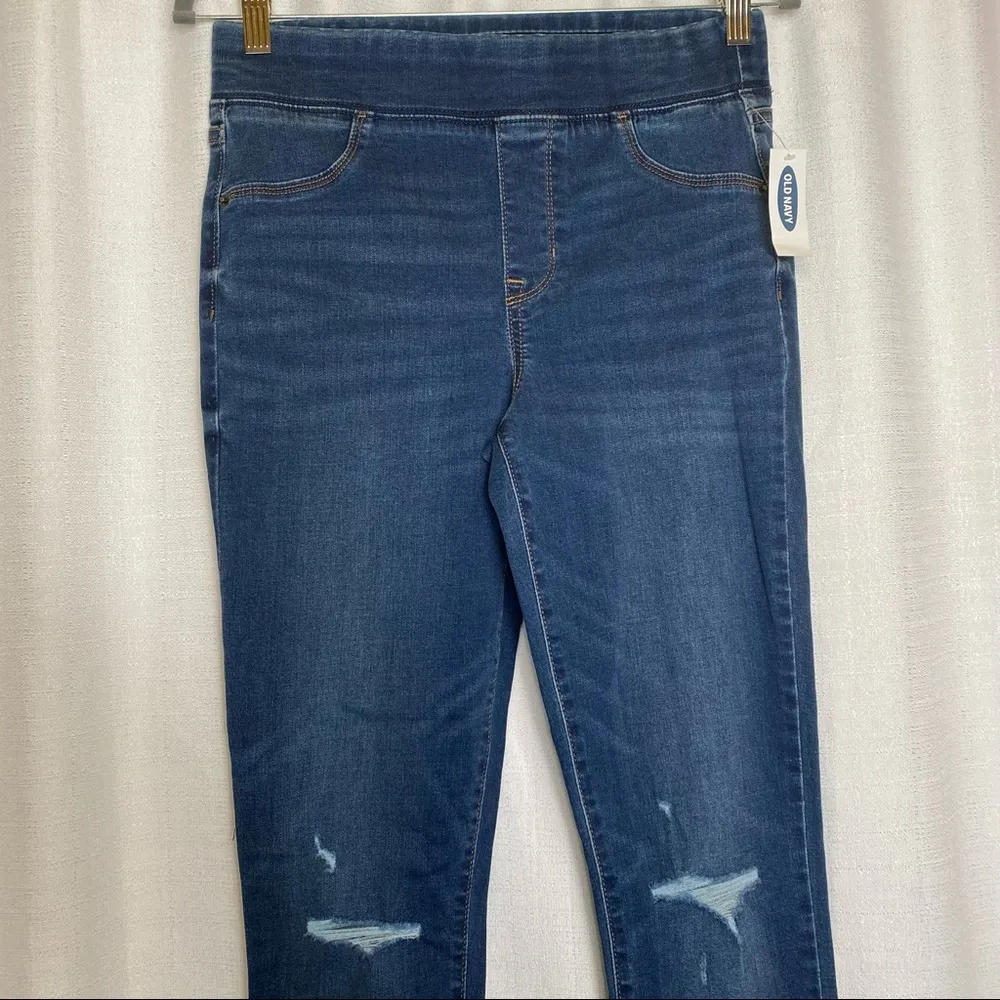 Old Navy Distressed Blue Denim Rockstar Jeggings Size 6 Tall 🆕 - Image 2