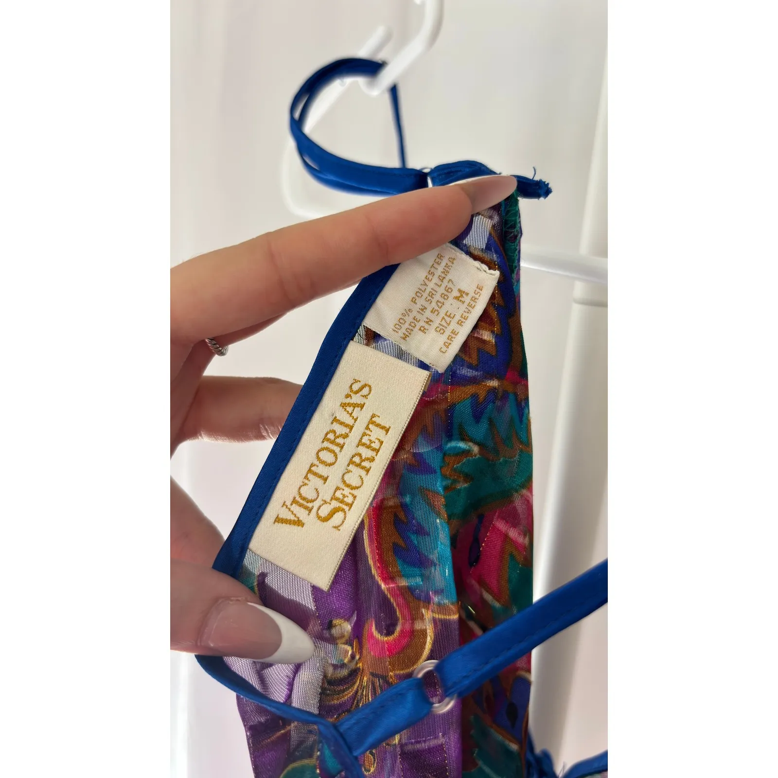 Victoria's Secret Sheer Floral Teddy Bodysuit Blue Trim Size M - Image 8